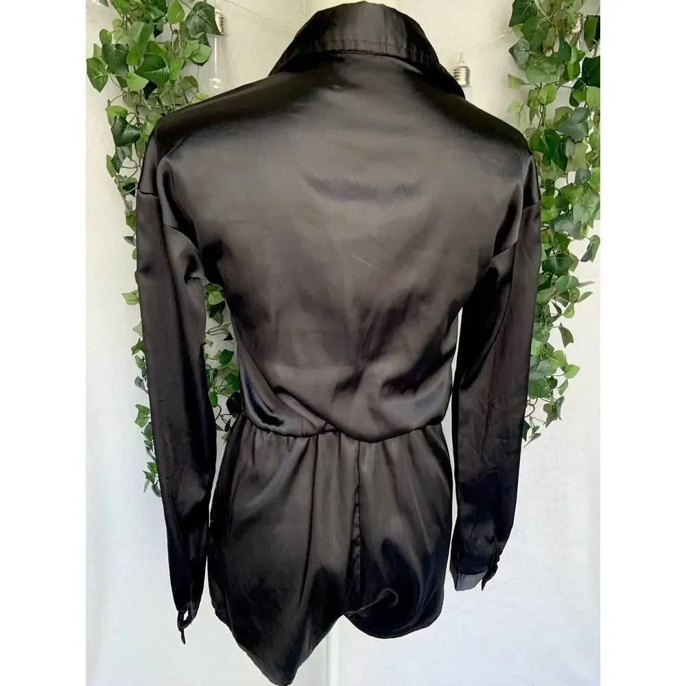 Pretty Little Thing Black Long Sleeve Button up Jumpsuit Women's XS-S - Picture 8 of 11